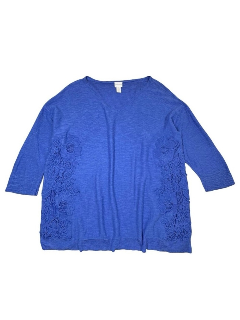 Chicos Lagenlook Embroidered Sweater Sz XL Preppy Cottage Spring Brights